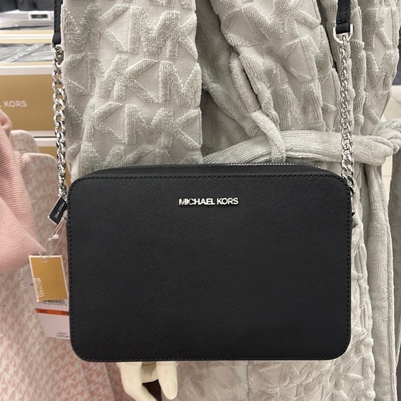 Michael Kors Jet Set Item Large East West Zip Crossbody Leather Black - Picture 7 of 16